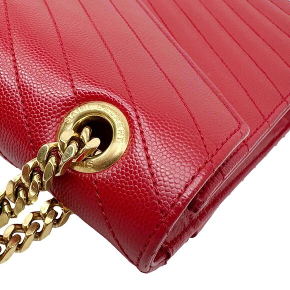 Yves Saint Laurent Envelope Flap Large Grain De Poudre Crossbody Bag Red - Picture 6 of 12